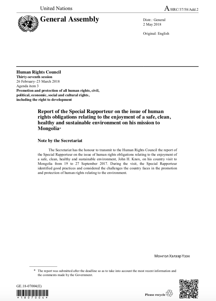 Report of the Special Rapporteur Mongolia 